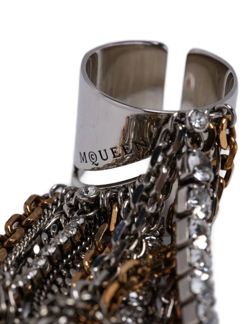 Alexander Mcqueen Banshee Chain-embellished Wide-band Ring In Metallic