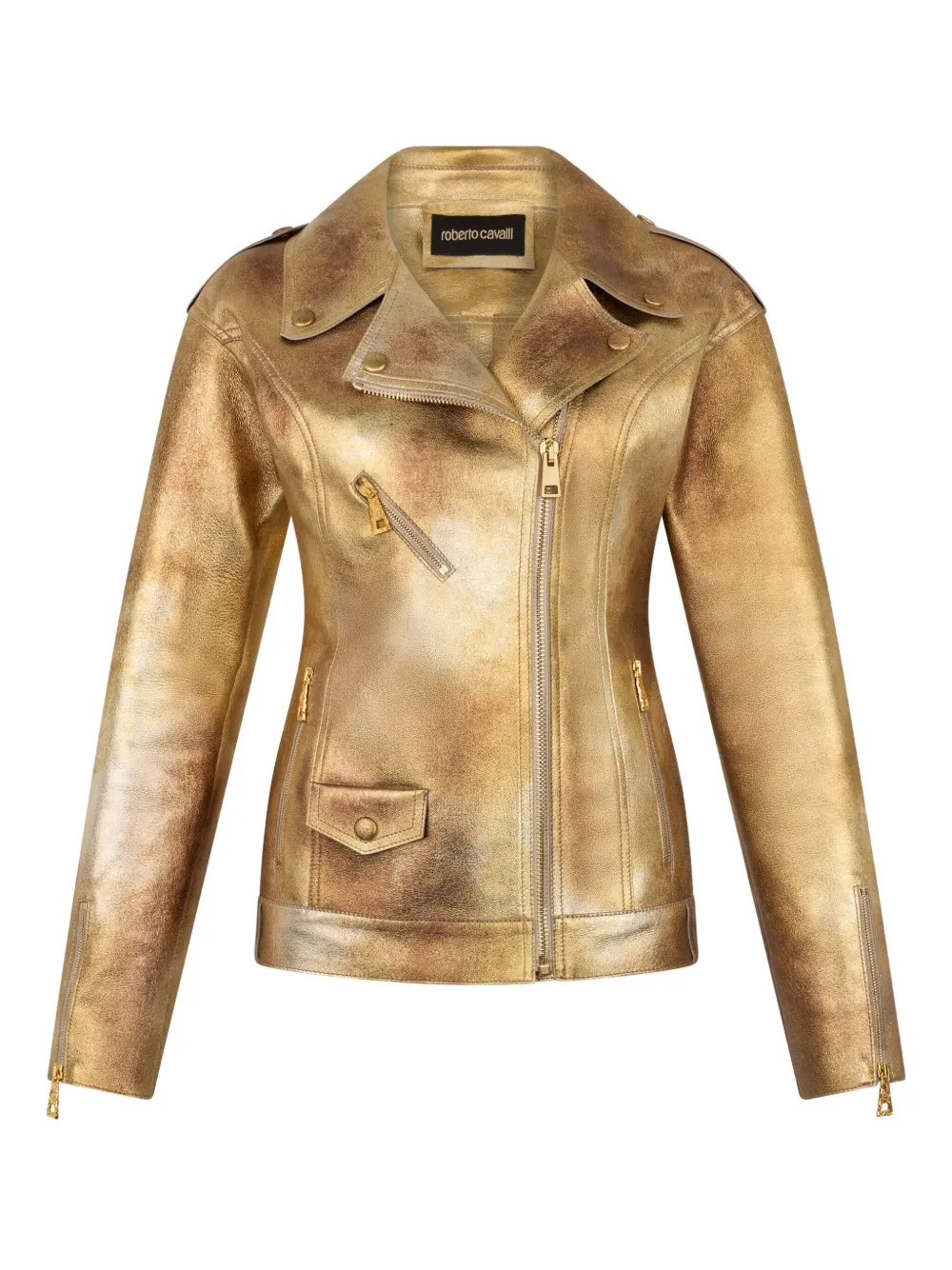 Roberto Cavalli Giacca biker in pelle - Oro
