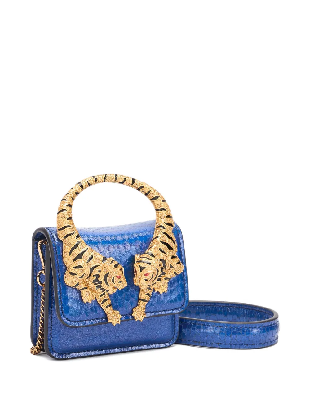 Roberto Cavalli Mini-tas met tijgerhandgreep Blauw