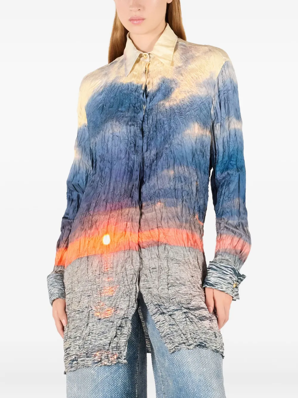 Roberto Cavalli Gerafelde blouse met print Blauw