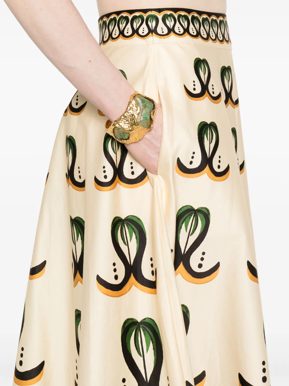 FARM Rio Coconut Tree midi-rok Beige