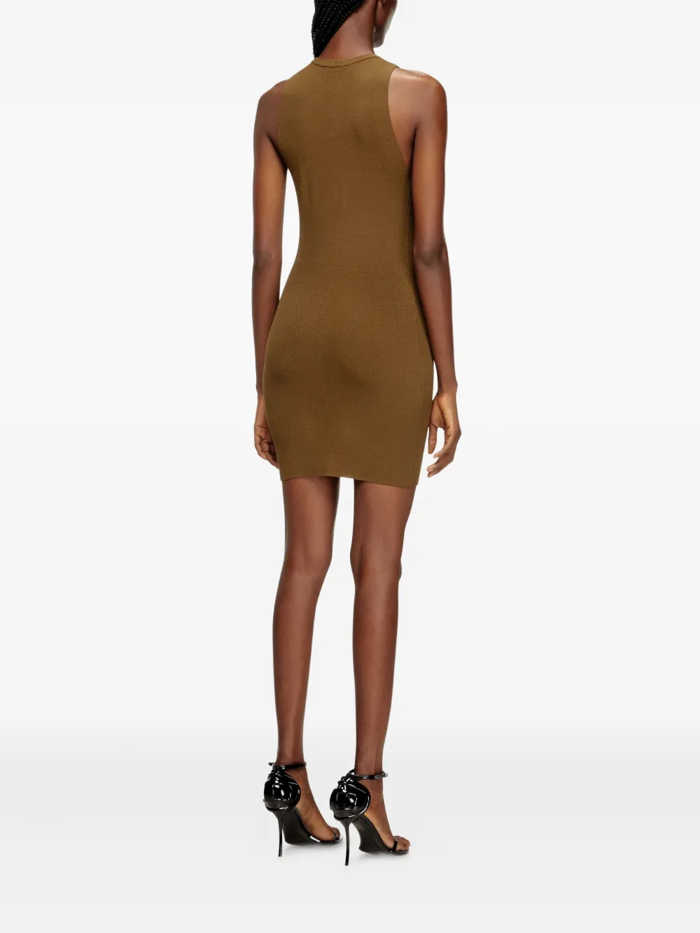 Diesel M-Caddix geribbelde jurk met metallic logo Bruin