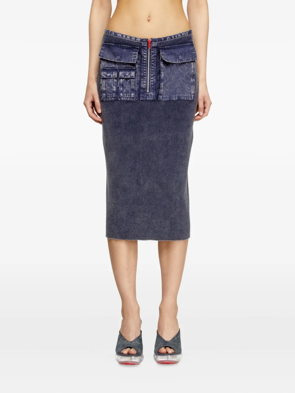 Diesel M-Merin ribbed zip-front skirt Blauw