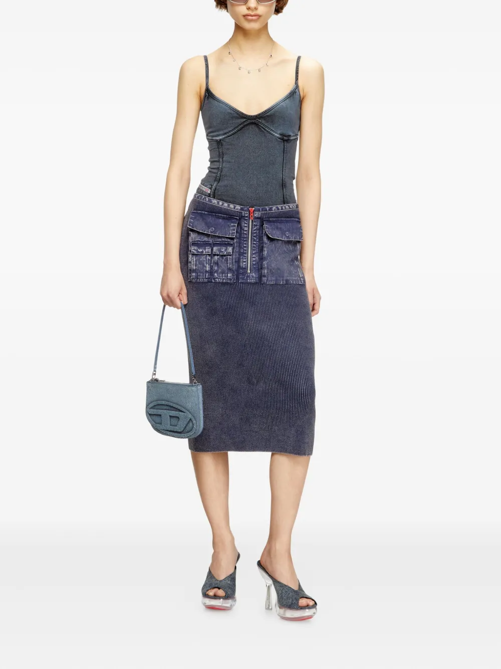 Diesel M-Merin ribbed zip-front skirt Blauw