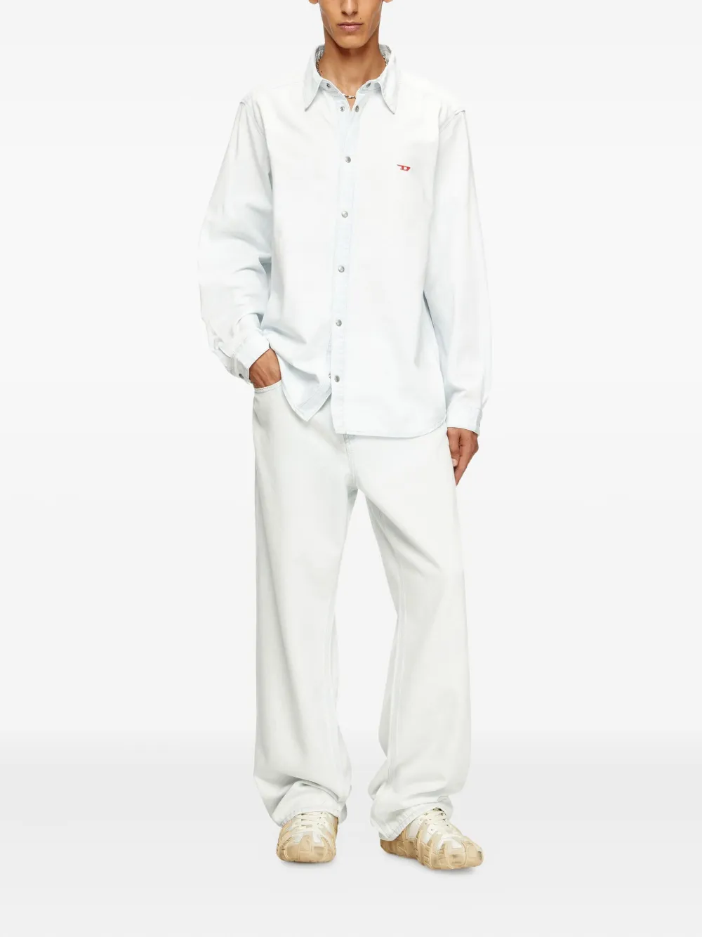 Diesel D-Simply logo-embroidered cotton shirt - Blauw