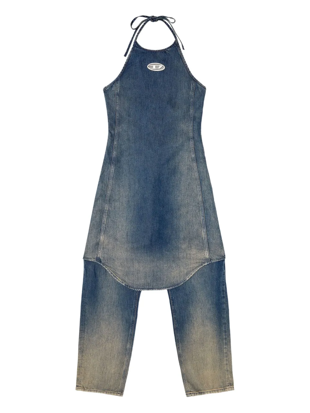 Diesel Cynthia denim jumpsuit met halternek Blauw