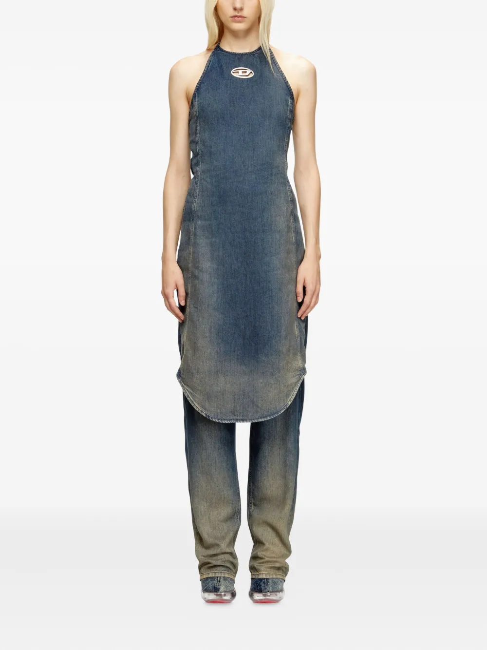 Diesel Cynthia denim jumpsuit met halternek Blauw