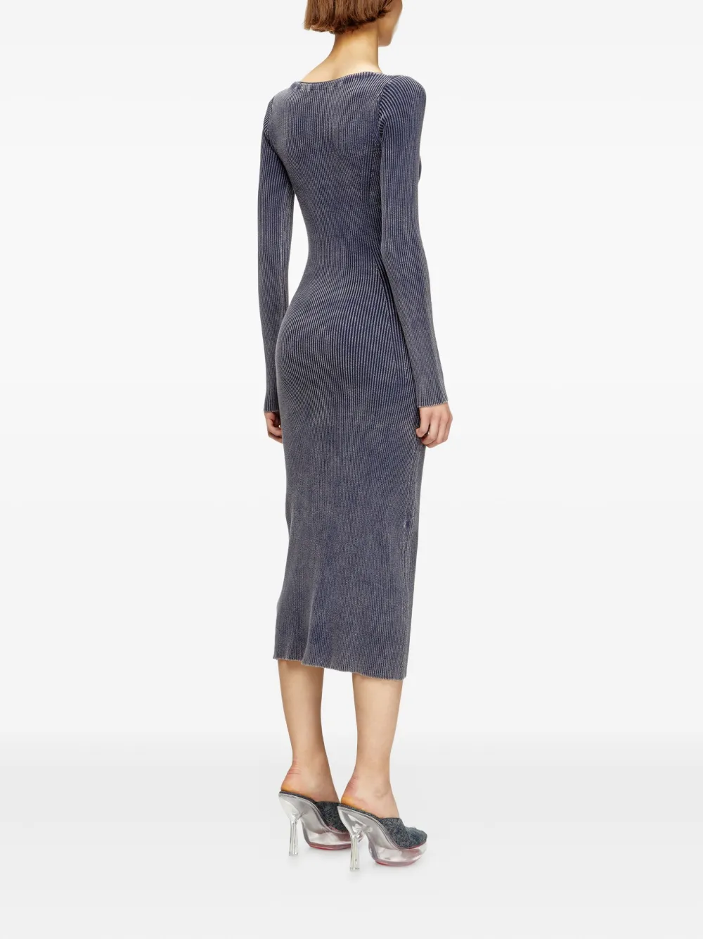 Diesel ribbed zip-front pocketed day dress Blauw