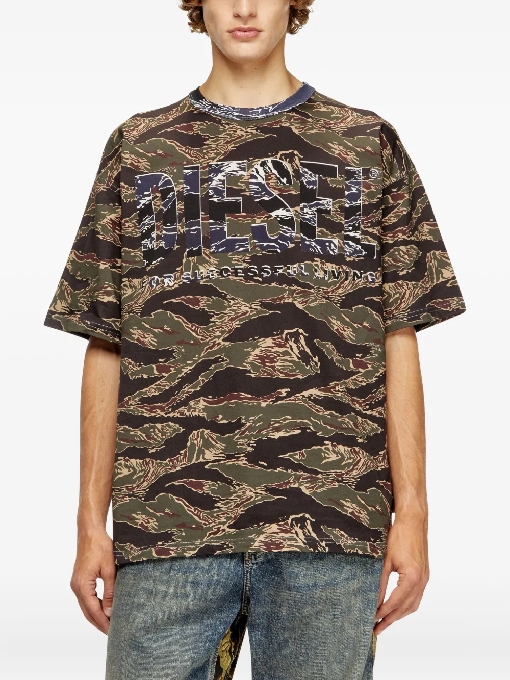 Diesel T-BOXT-T22 T-shirt met tijgerstreep en logo Groen