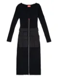 Diesel ribbed zip-front pocketed day dress - Black