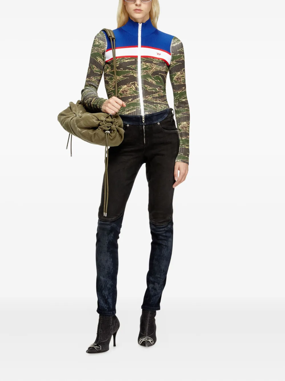 Diesel Geribbelde trui met tijgerprint Blauw