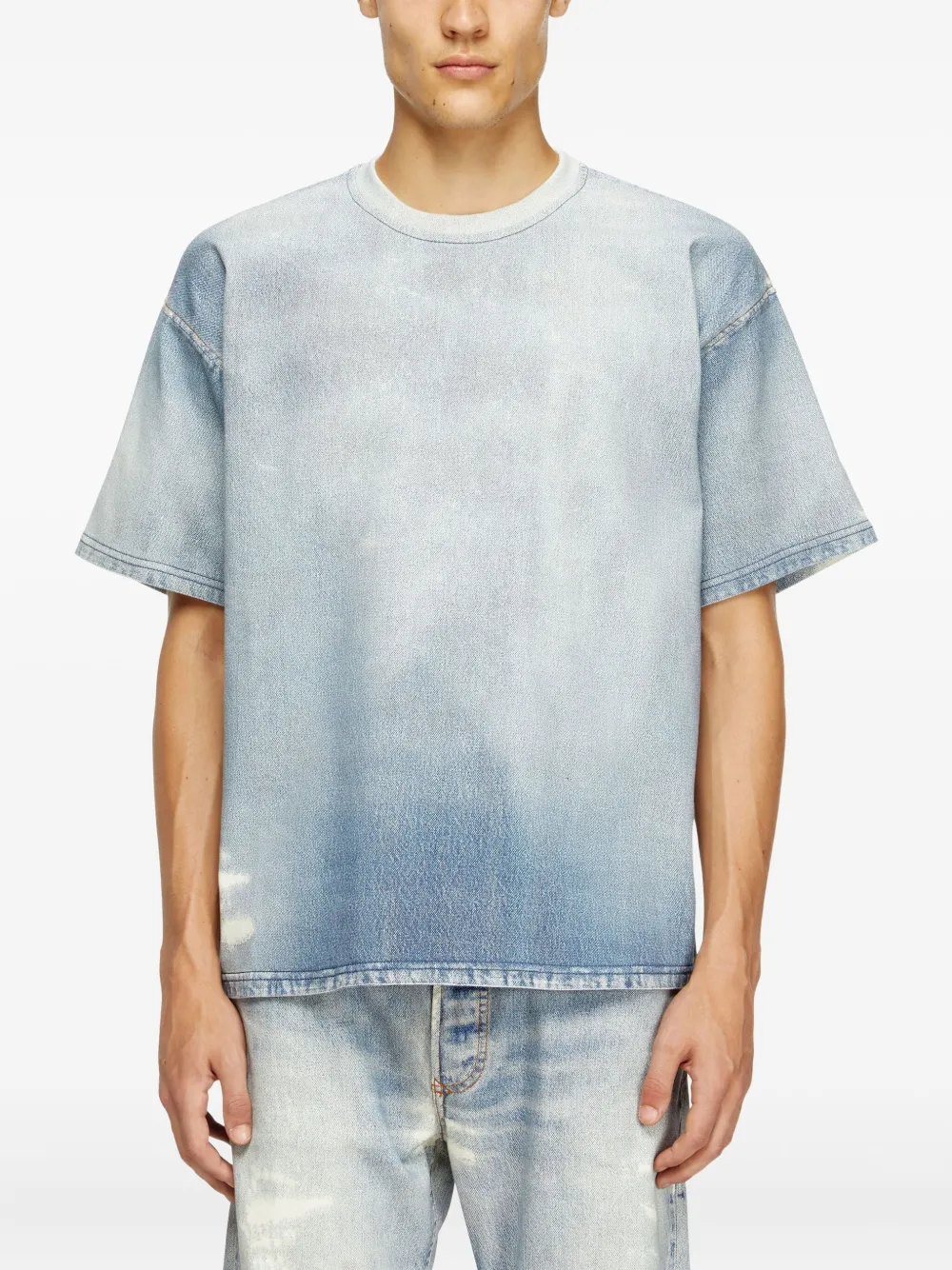 Diesel D-Box Jogg gerafeld denim T-shirt Blauw