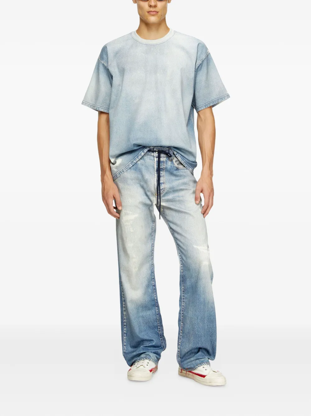 Diesel D-Box Jogg gerafeld denim T-shirt Blauw