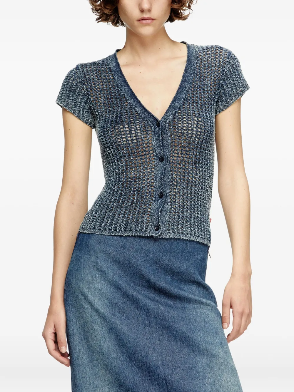 Diesel M-Rez gebreid button-up vest Blauw
