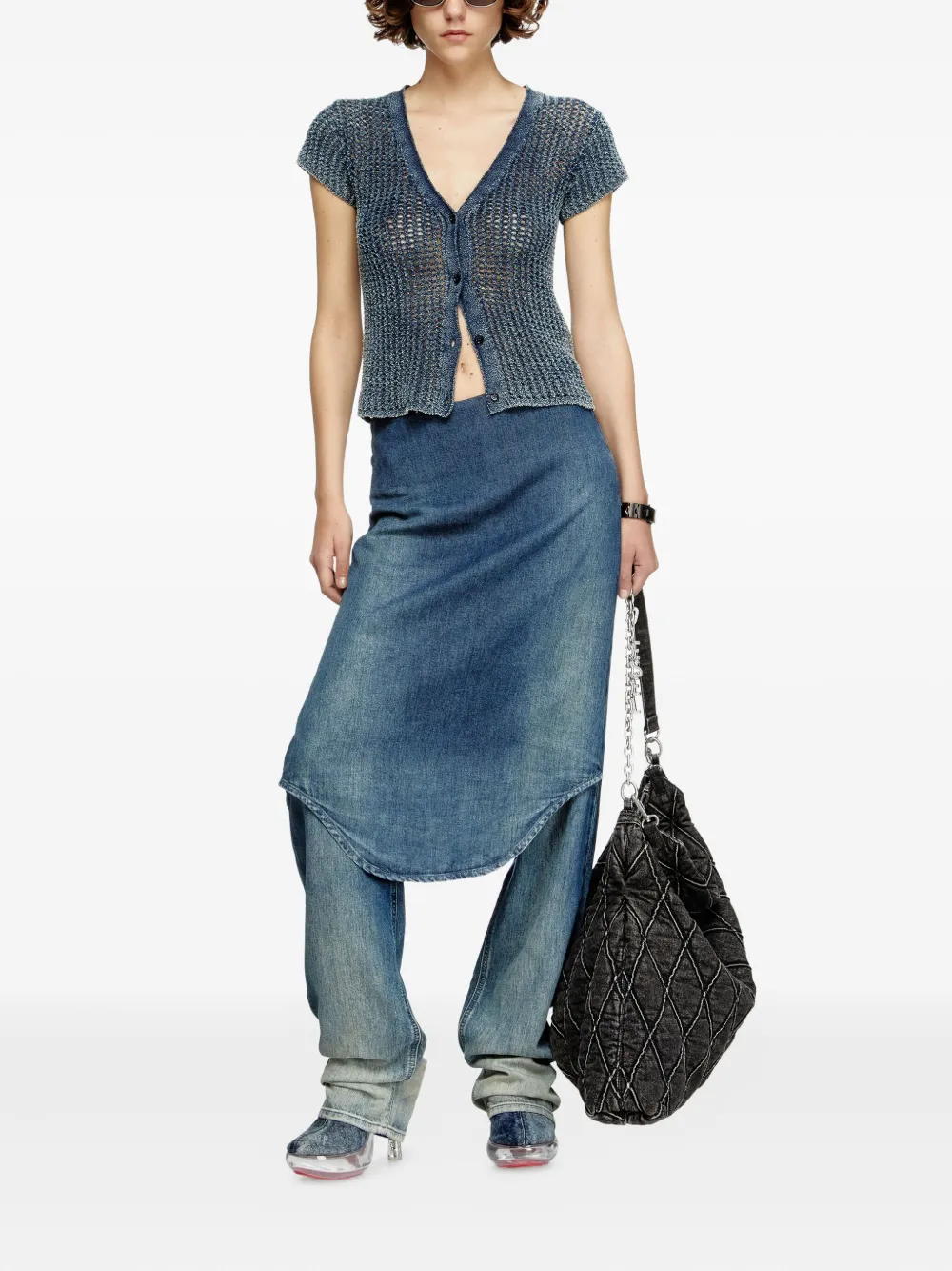 Diesel M-Rez gebreid button-up vest Blauw