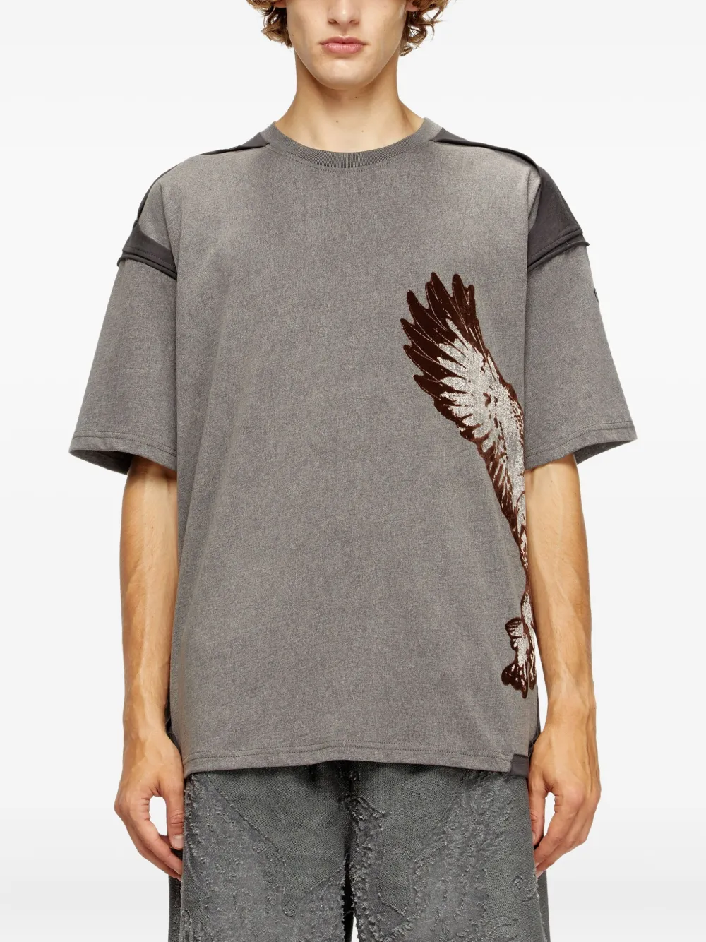 Diesel T-BOXT-PEELOFF T-shirt met vlakken en adelaarprint Grijs