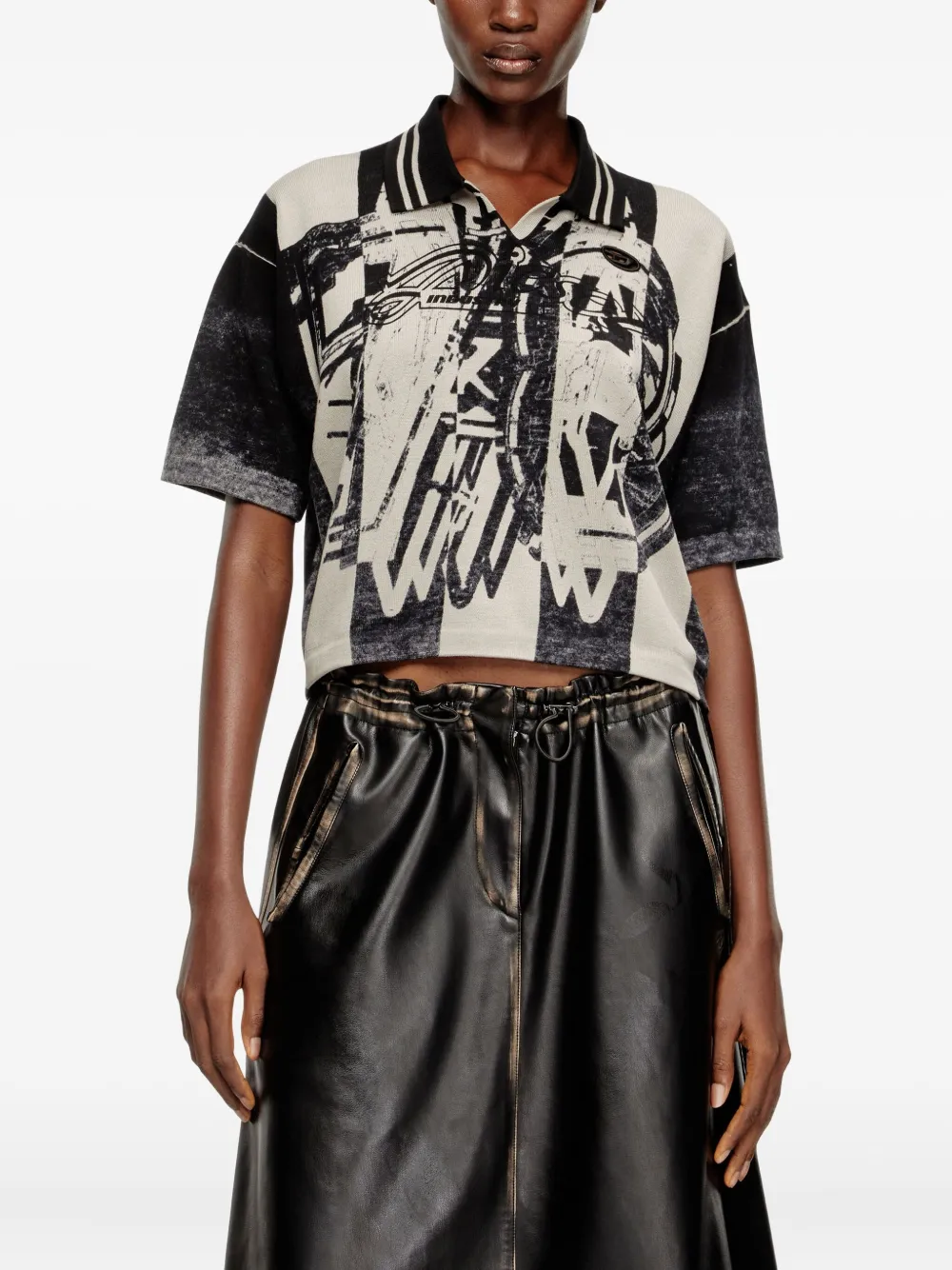 Diesel M-Oliba abstract-print polo shirt Beige