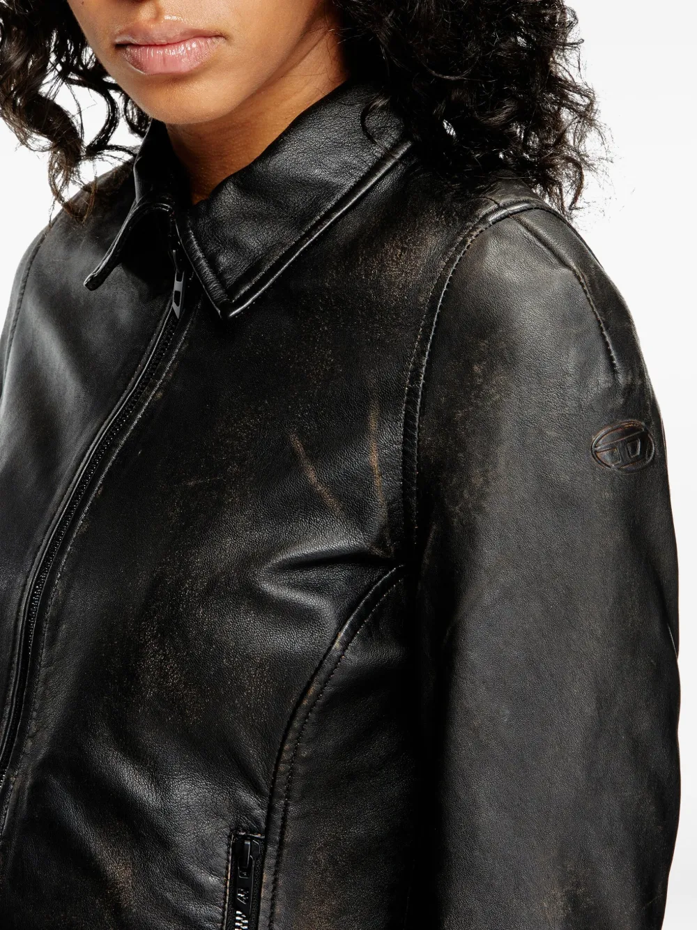 Diesel L-Egrad zip-front shearling jacket Zwart
