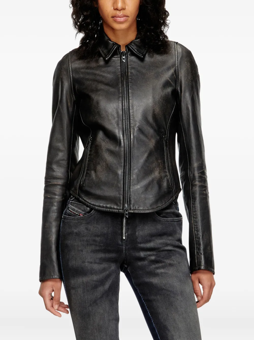 Diesel L-Egrad zip-front shearling jacket Zwart