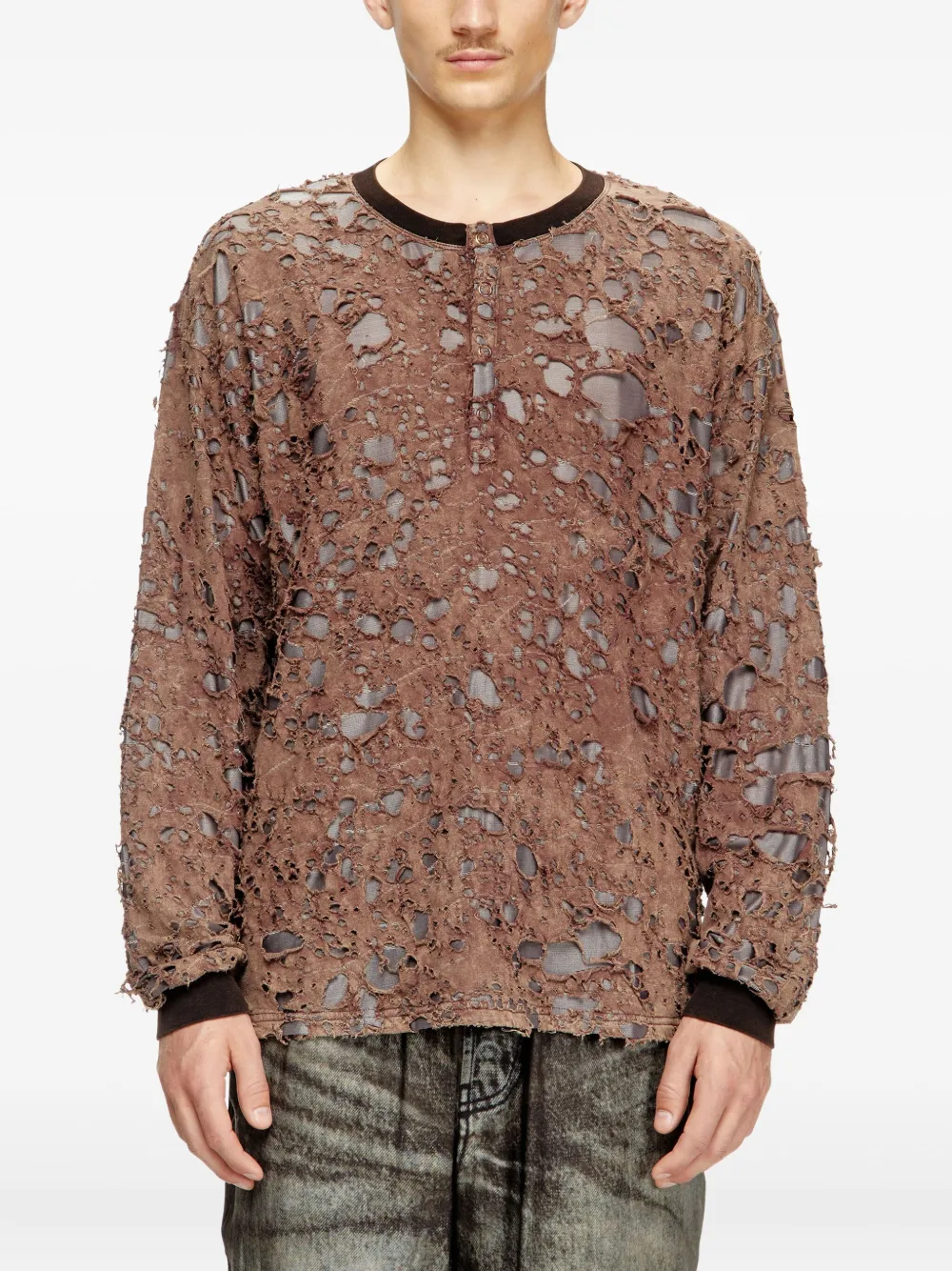 Diesel T-Overt distressed T-shirt Bruin