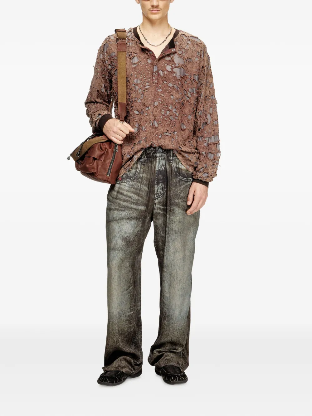 Diesel T-Overt distressed T-shirt Bruin
