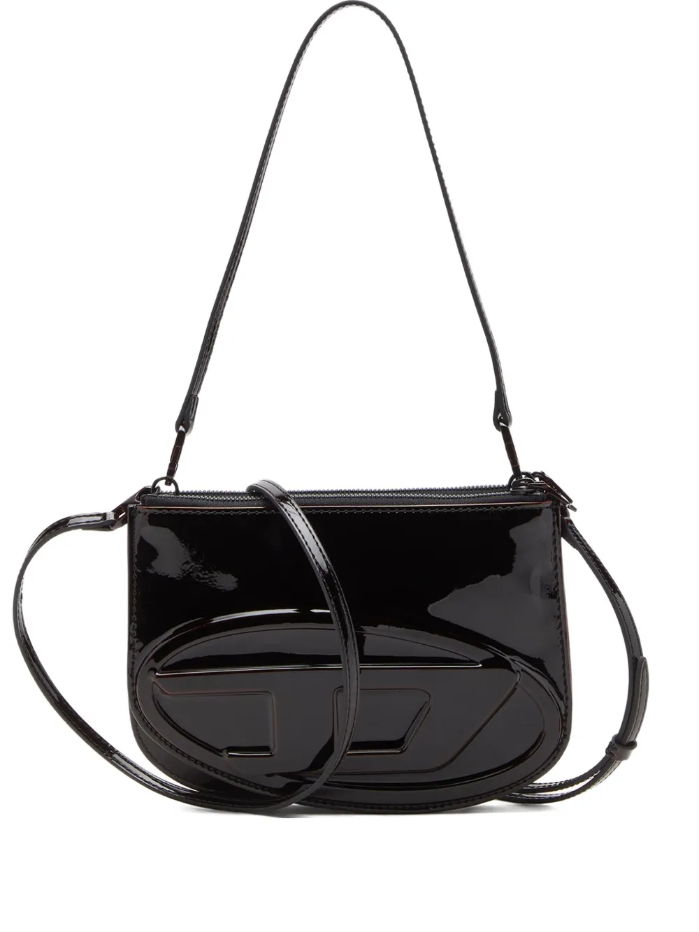 Diesel patent-leather logo shoulder bag Zwart