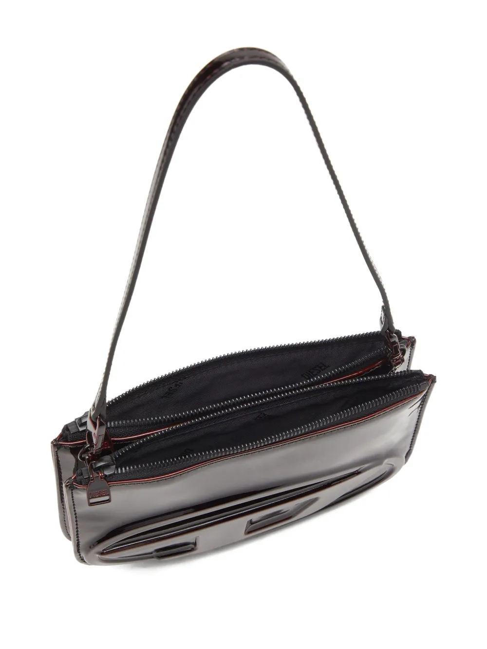 Diesel patent-leather logo shoulder bag Zwart