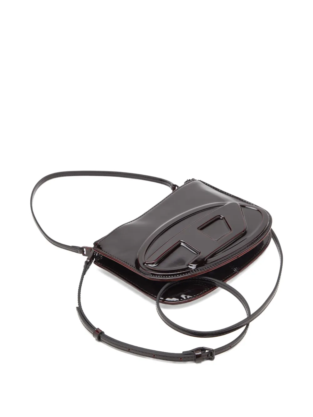Diesel patent-leather logo shoulder bag Zwart
