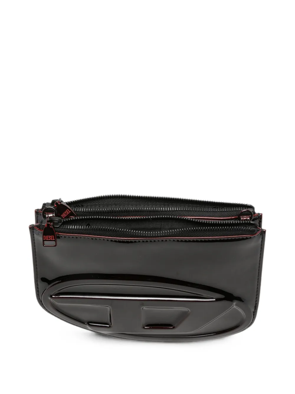 Diesel 1DR Twin lakleren schoudertas met logo Rood