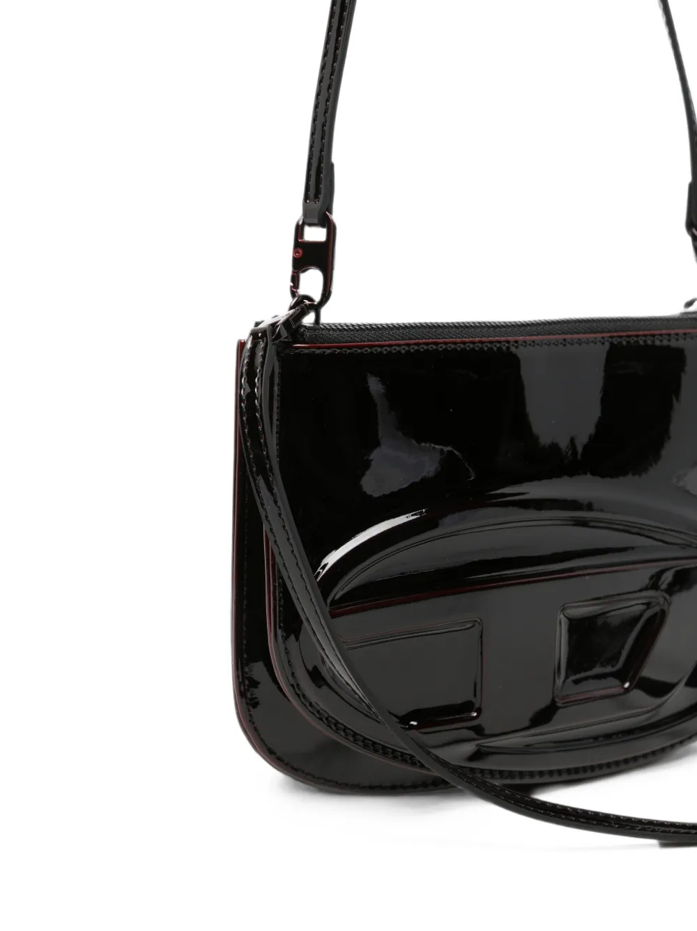 Diesel 1DR Twin lakleren schoudertas met logo Rood