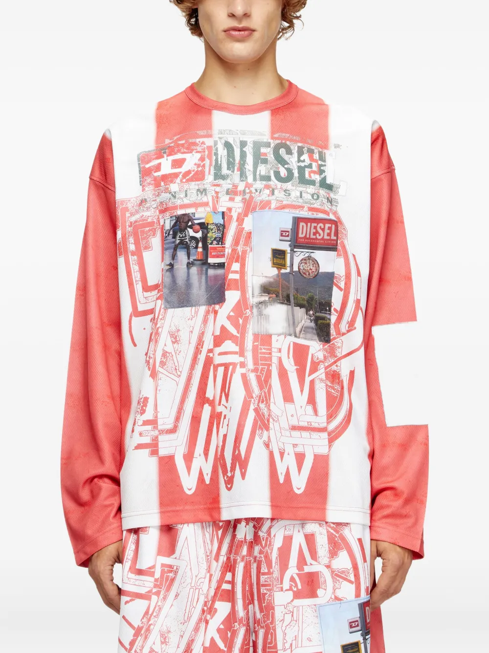 Diesel T-shirt met grafische print en lange mouwen Rood