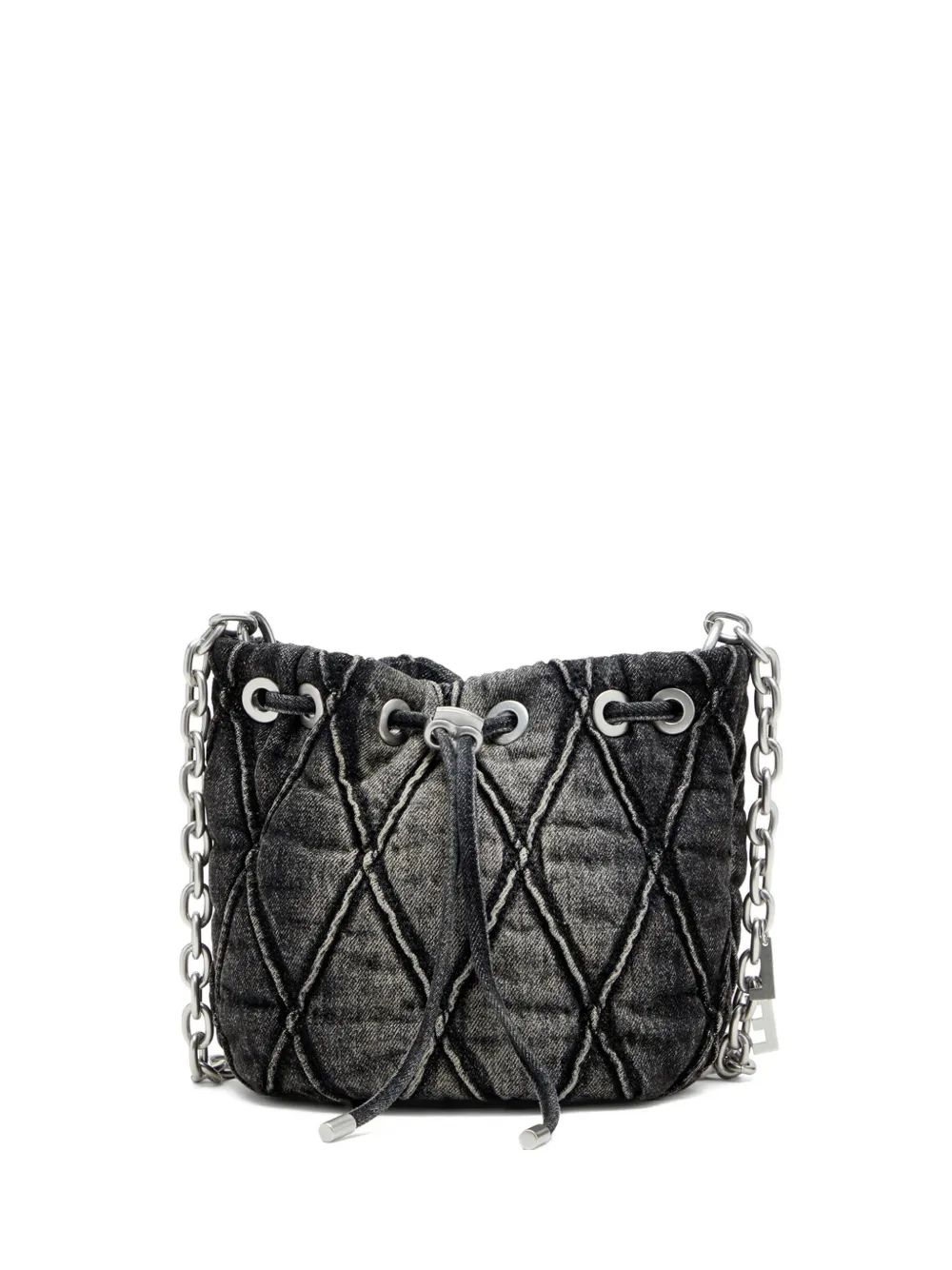 Diesel small CHARM-D quilted chain bucket bag Zwart