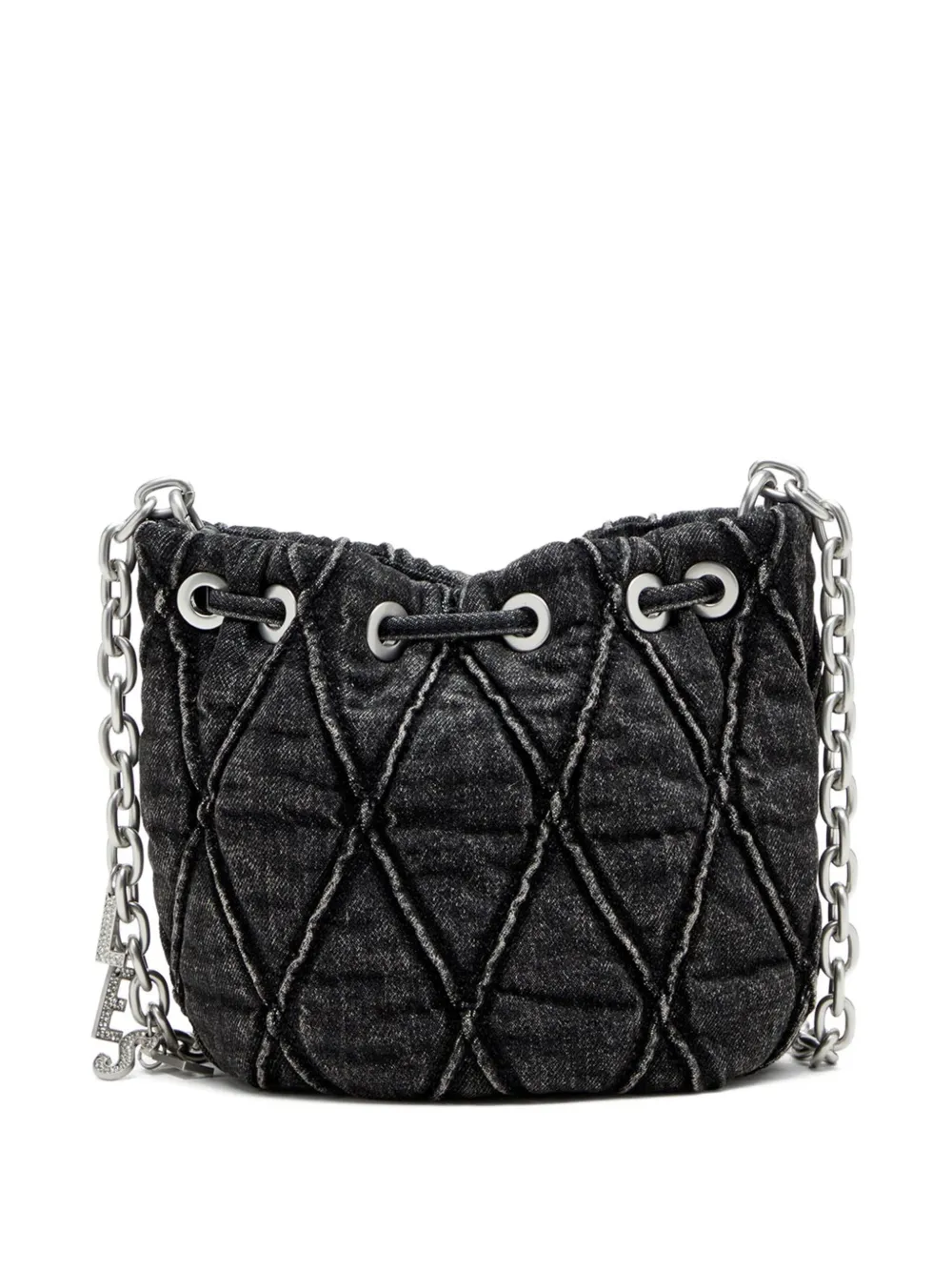Diesel Kleine Charm-D gewatteerde bucket-tas met ketting Zwart