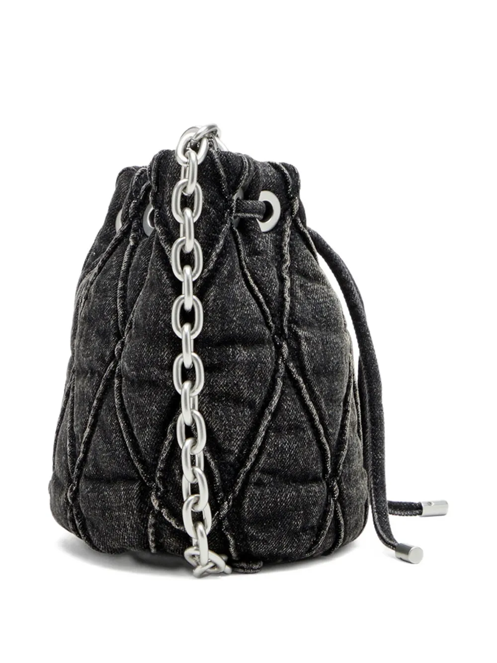 Diesel Kleine Charm-D gewatteerde bucket-tas met ketting Zwart