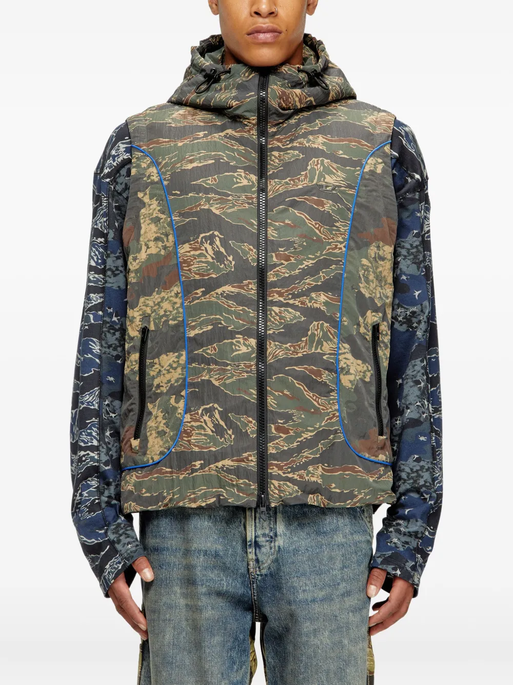 Diesel camouflage-print hooded vest Blauw