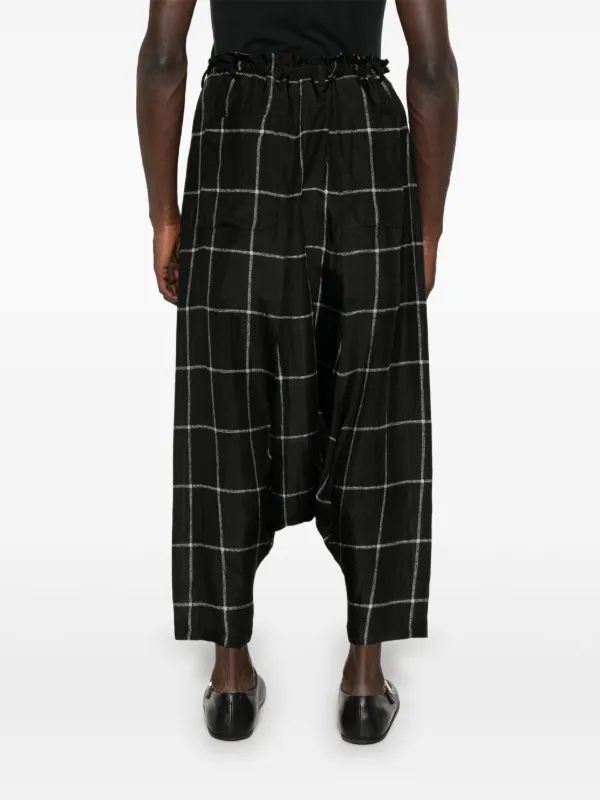 Y'sチェック柄サルエルパンツ Yohji Yamamoto チェック サルエルパンツ | ブラック | FARFETCH JP