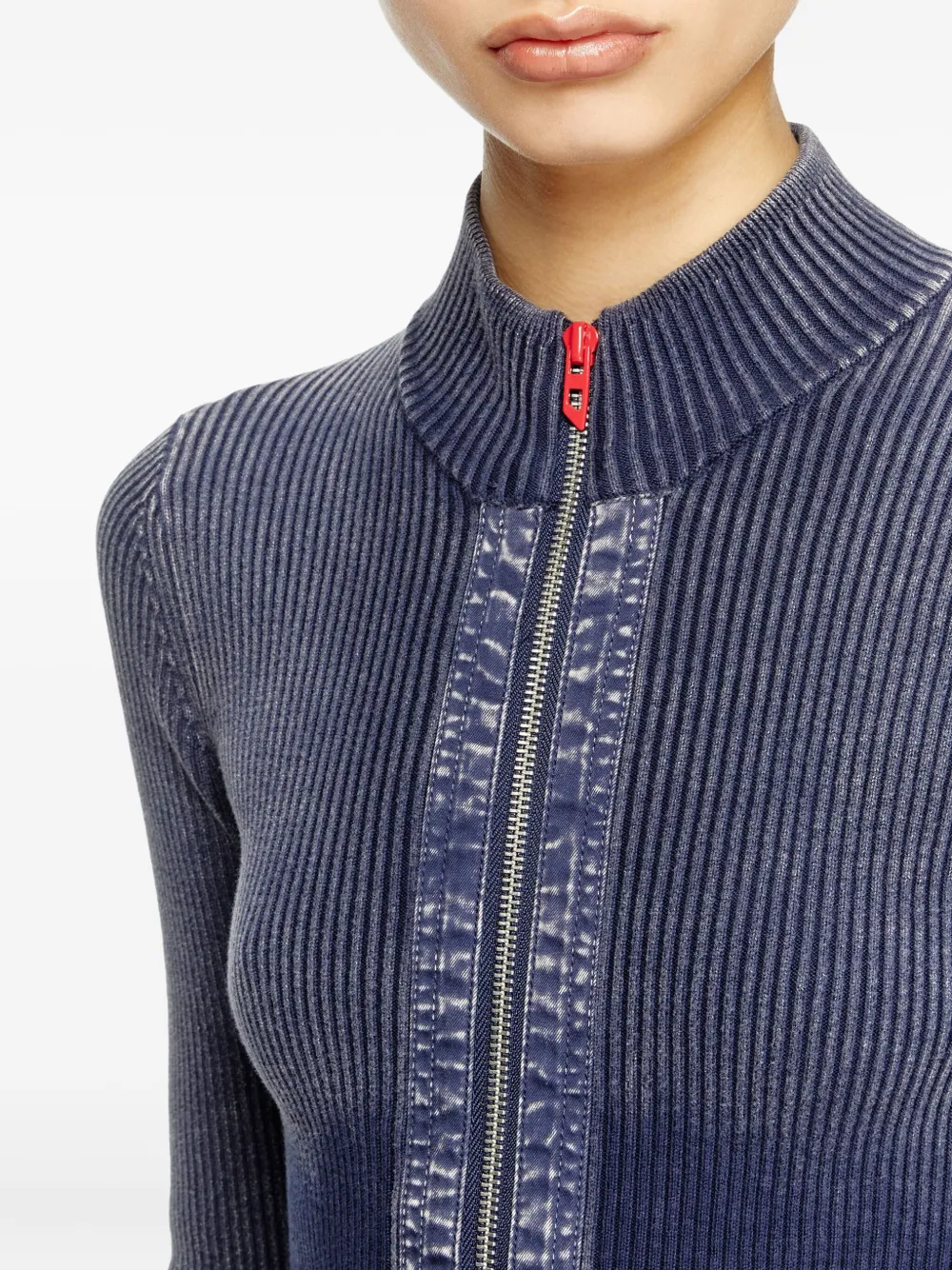 Diesel M-melissa Rib-knit Denim-pockets Cardigan In Blue