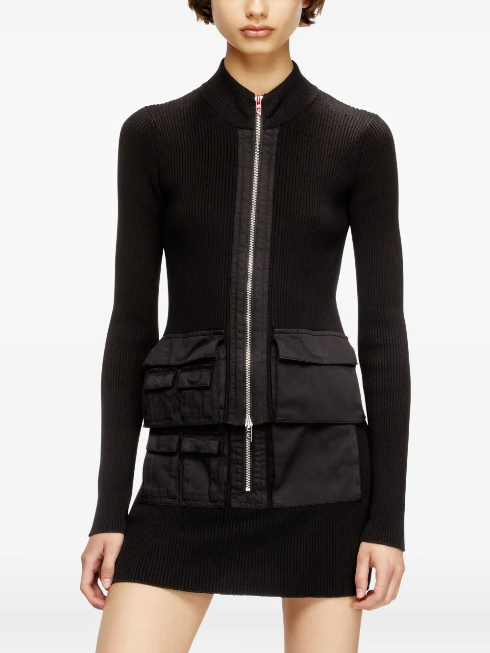 Diesel M-Melissa ribbed zip-front top Zwart