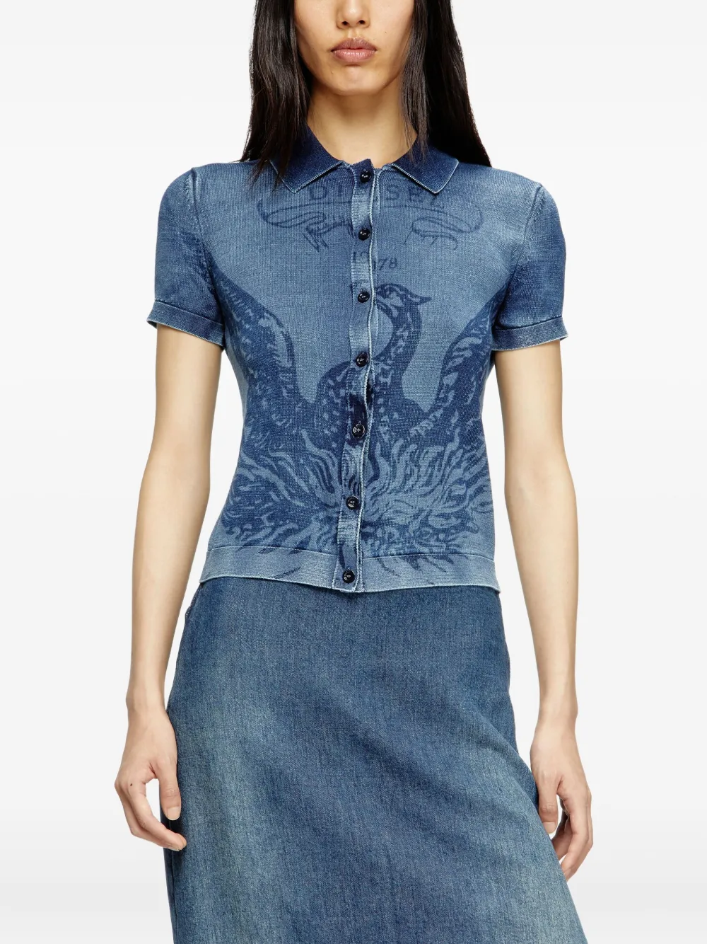 Diesel M-Fenny denim blouse met korte mouwen Blauw