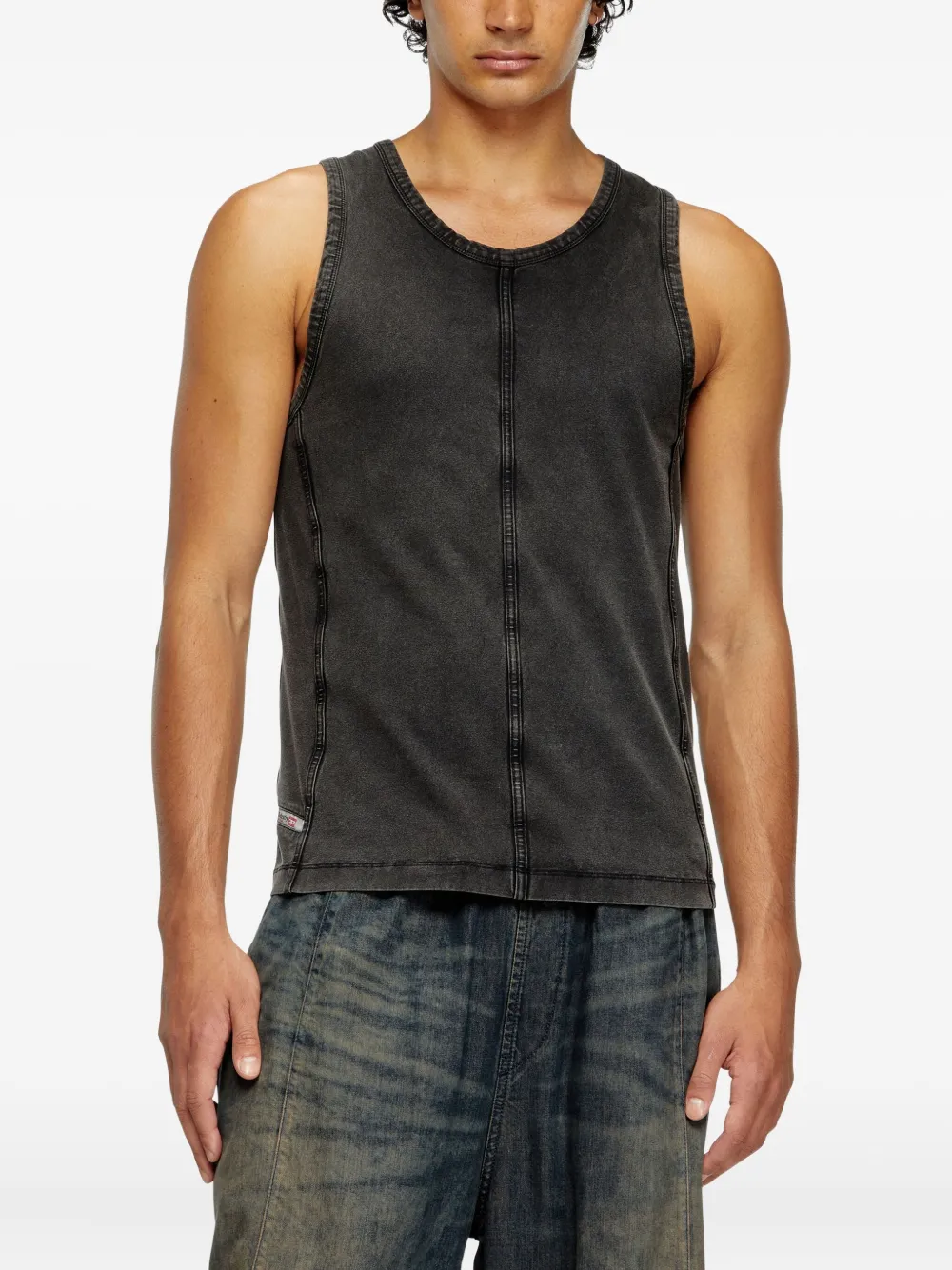 Diesel Tanktop met diepe ronde hals Zwart