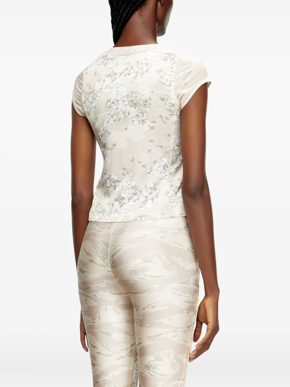 Diesel T-Afrymy lace-up floral top Beige