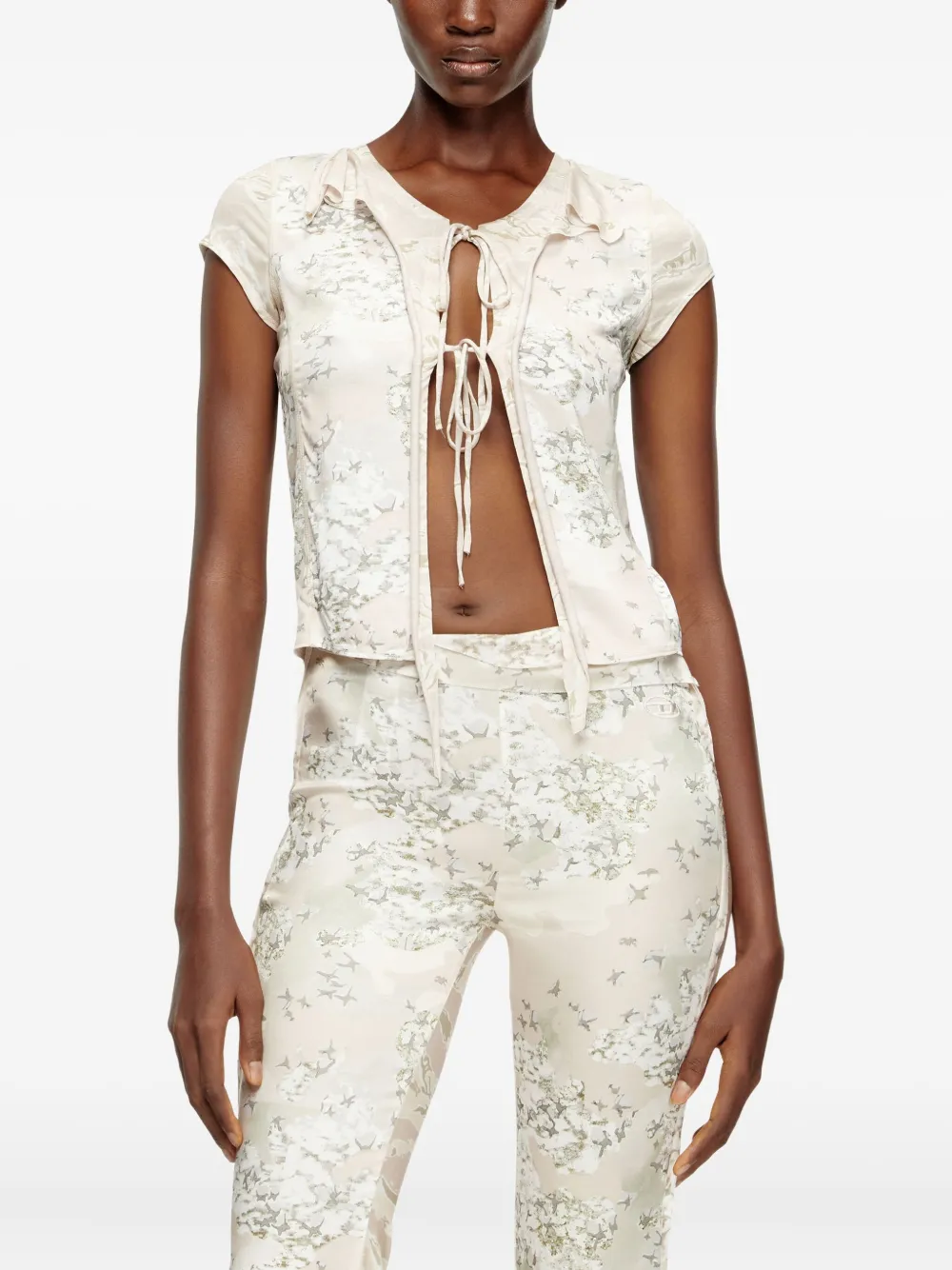 Diesel T-Afrymy lace-up floral top Beige