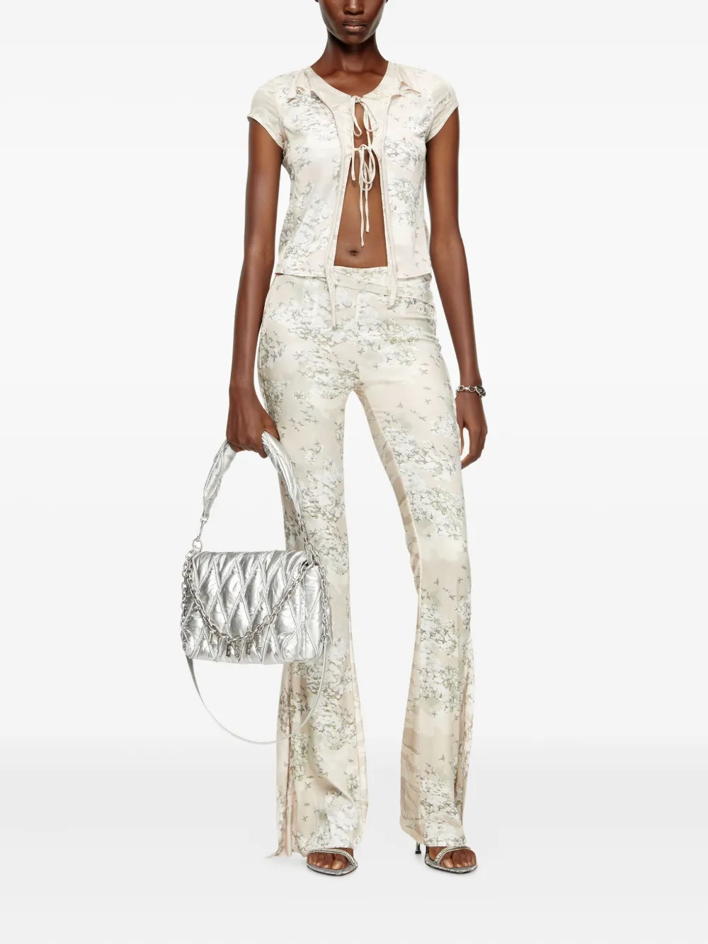 Diesel T-Afrymy lace-up floral top Beige