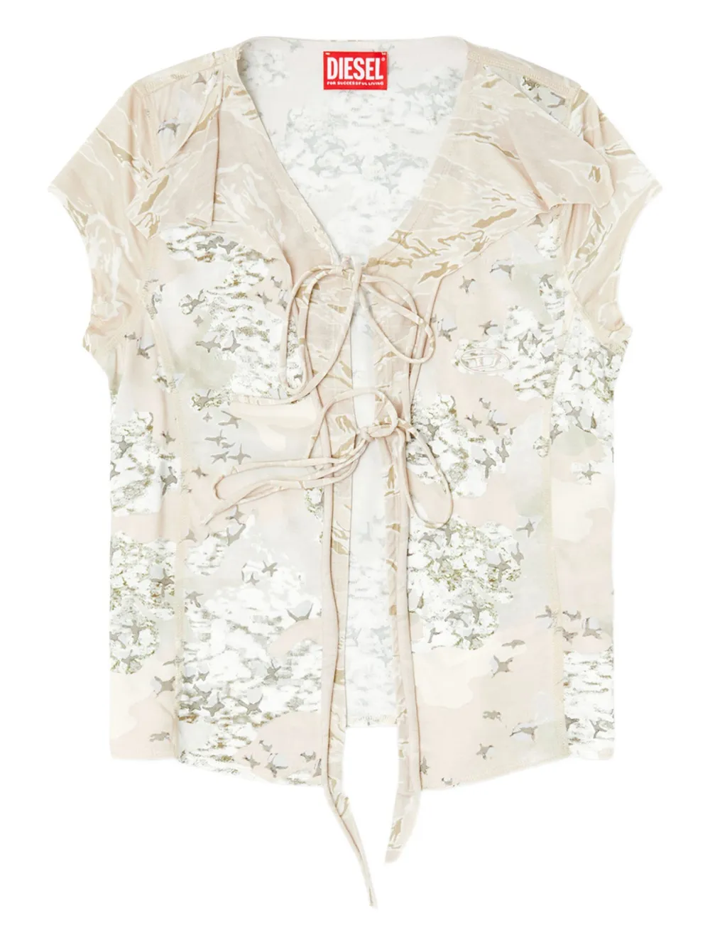 Diesel T-Afrymy lace-up floral top Beige