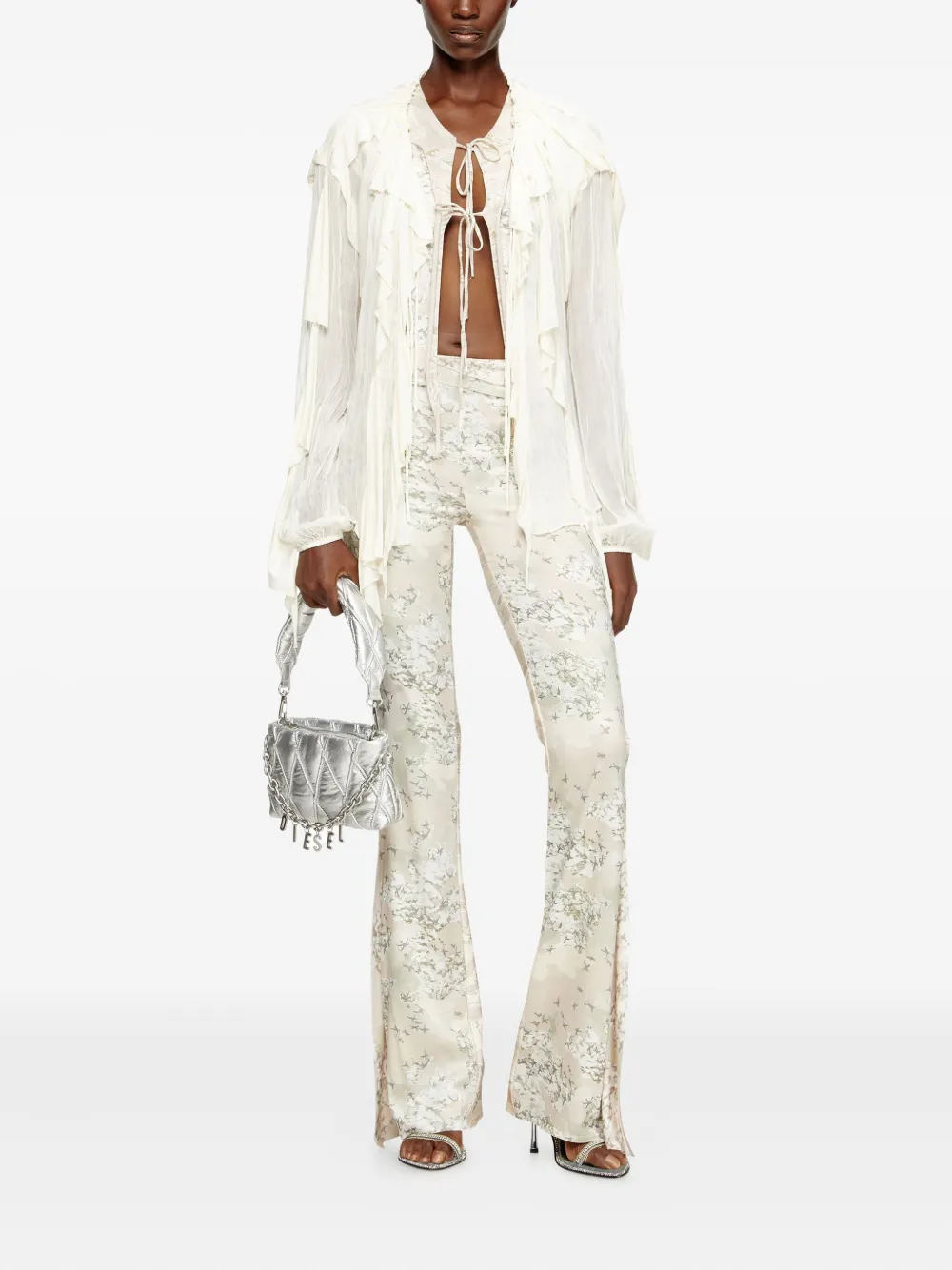 Diesel C-Lassy ruffled lace-up blouse Wit
