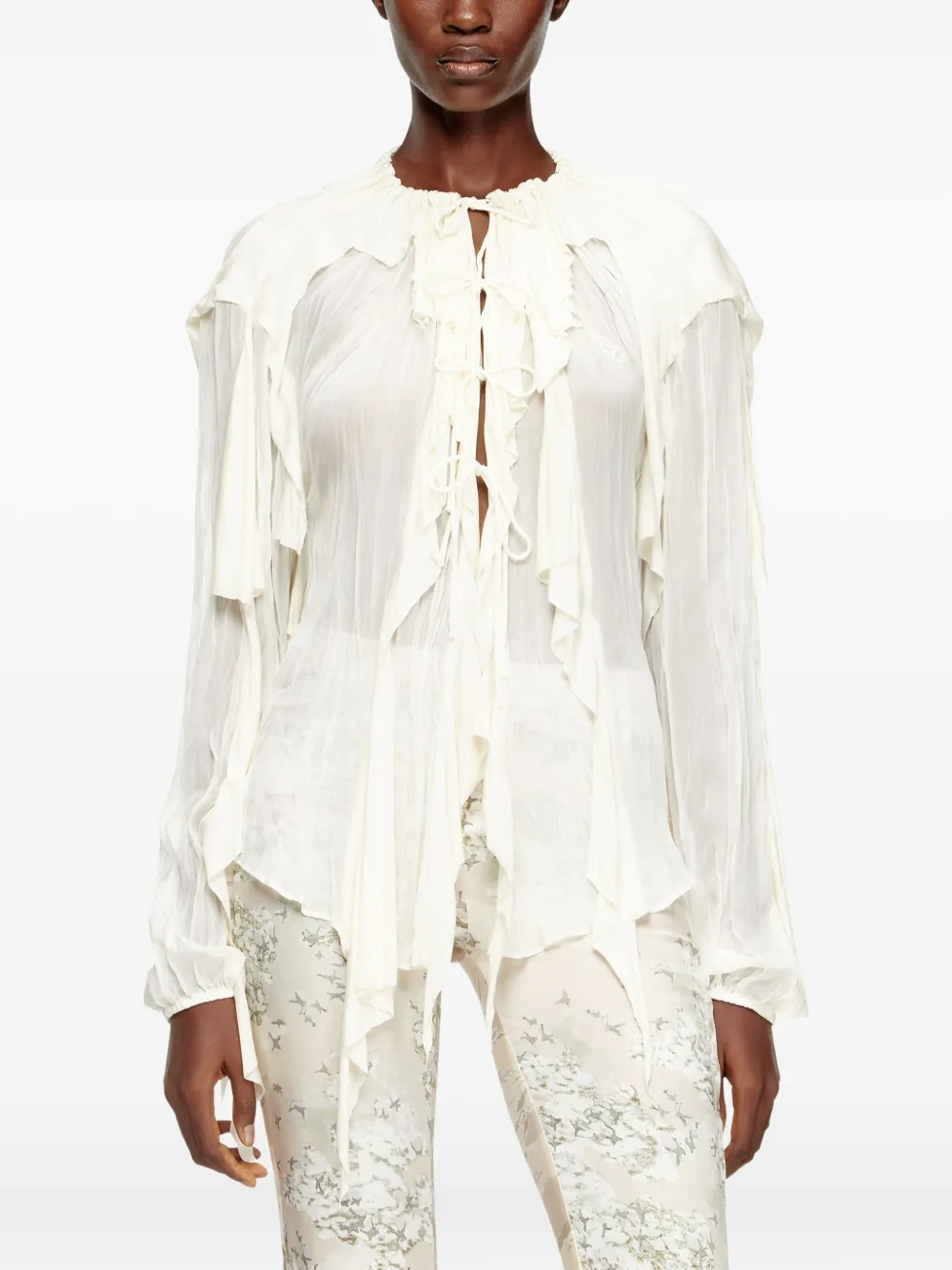 Diesel C-Lassy ruffled lace-up blouse Wit