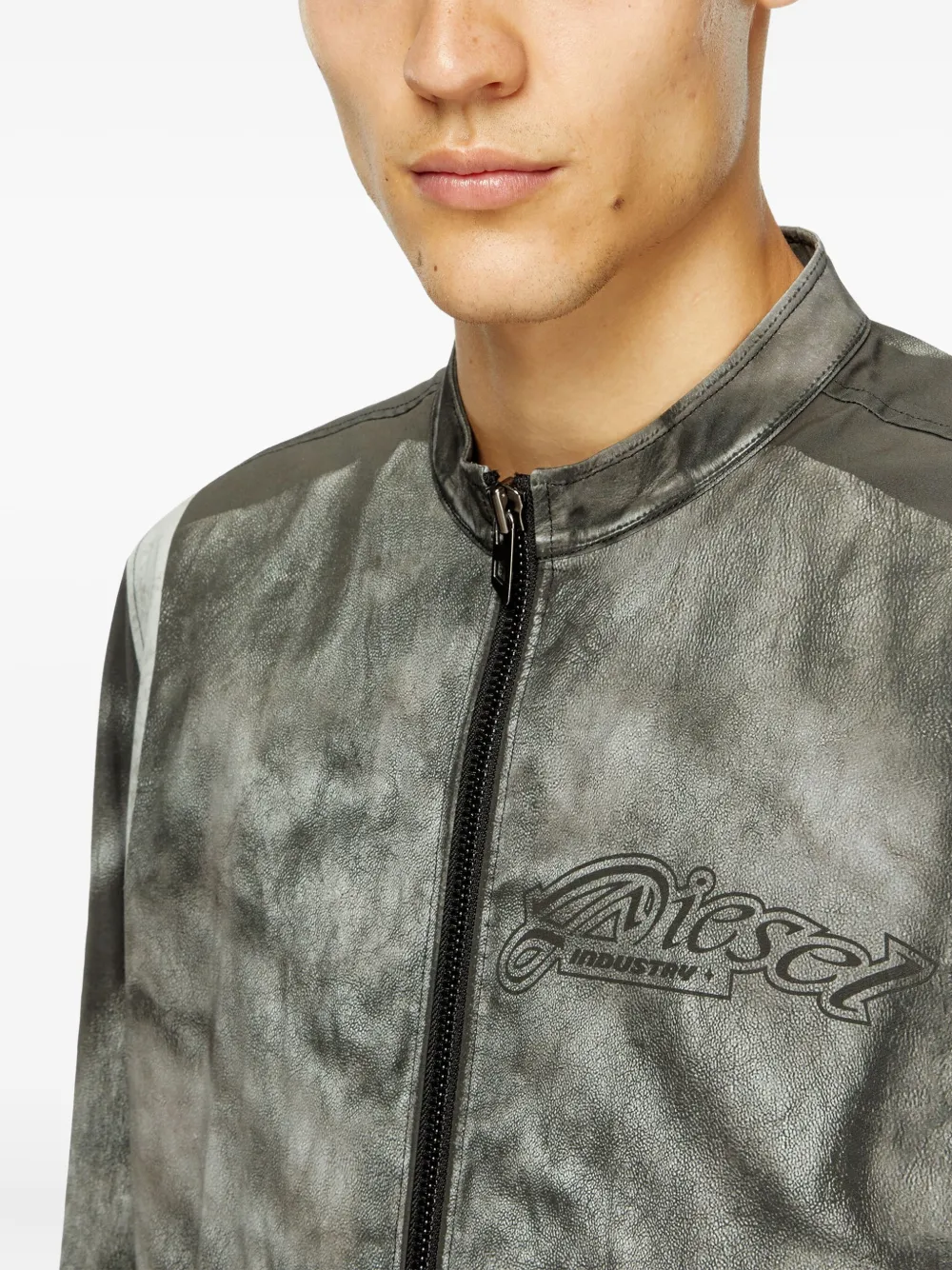 Diesel Bikerjack met vlakken en logo Grijs