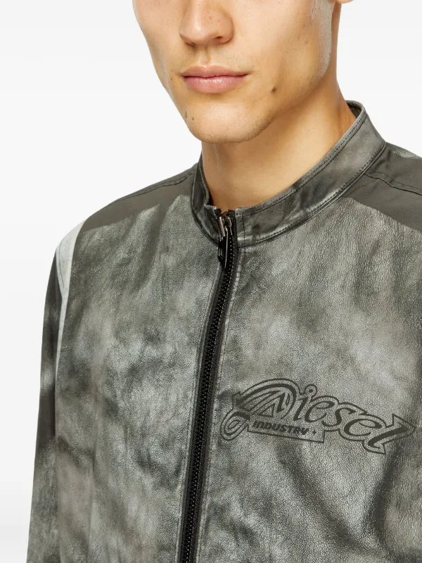 Diesel Panelled Logo Biker Jacket | Grey | FARFETCH