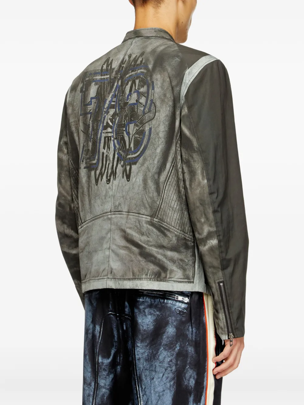 Diesel Bikerjack met vlakken en logo Grijs
