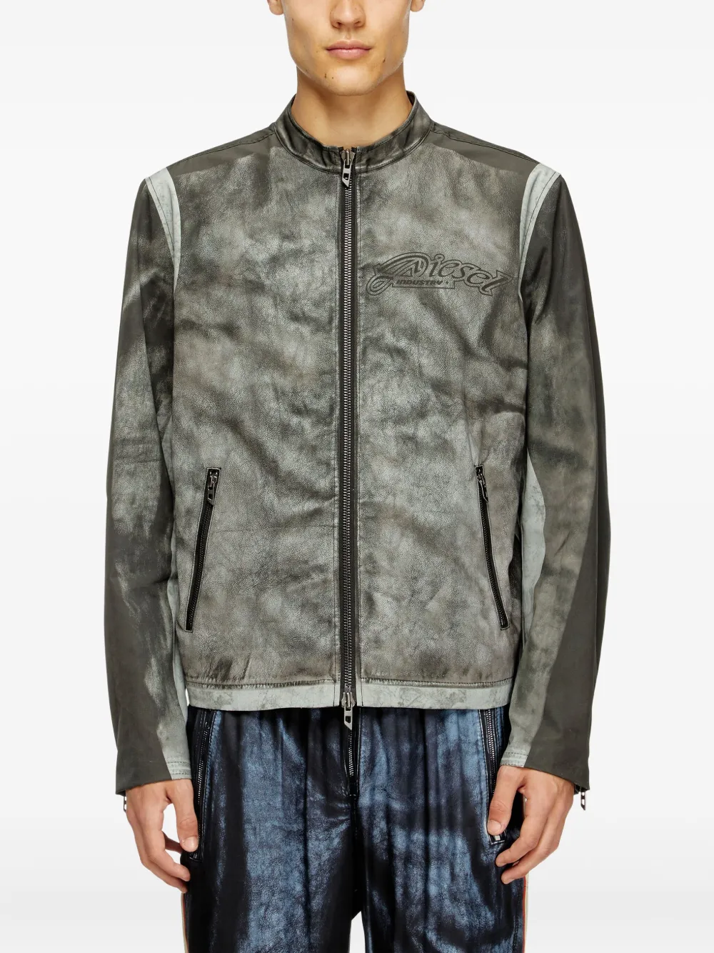 Diesel Bikerjack met vlakken en logo Grijs